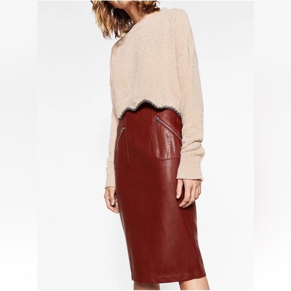 Zara Garnet Red Pencil Skirt with Zipper Details size S